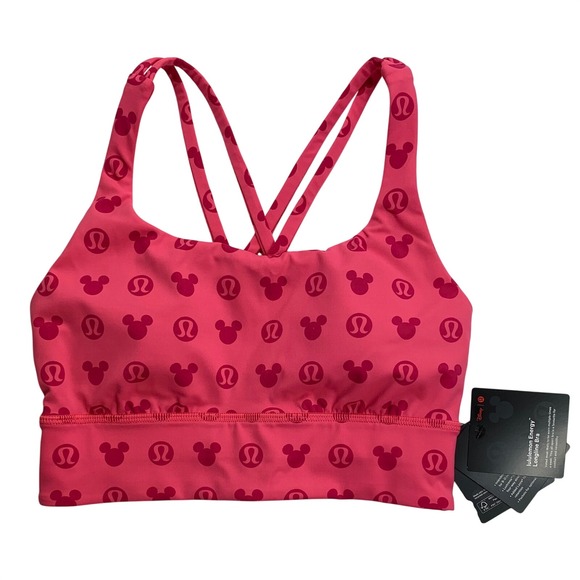 Lululemon x Disney Energy Longline Bra Pink Mickey Mouse Print Luxtreme Size 4